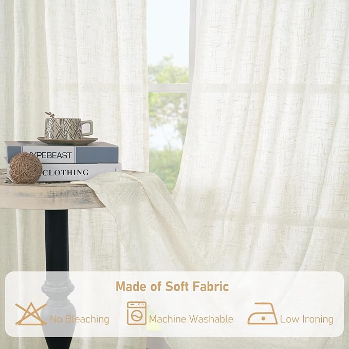 LAMIT 60 Inch Length Window Linen Curtains, Light Filtering Panels Back Tab and - Image 8