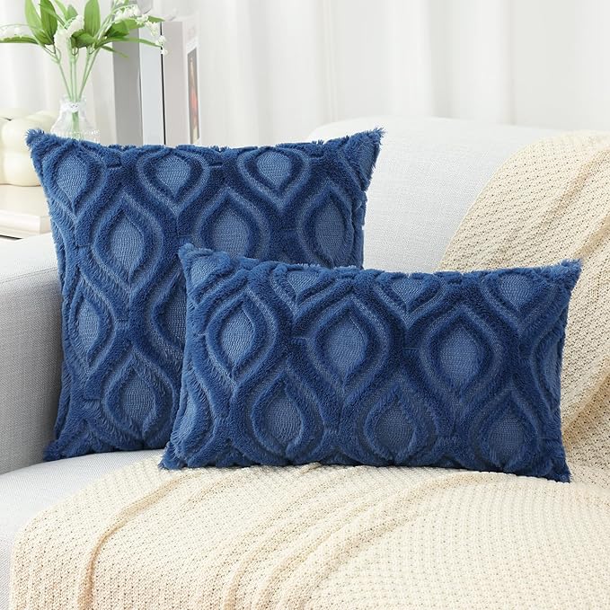 decorUhome Throw Pillow Covers 20x20 Inch Set of 2, Soft Plush Faux Wool Dark - Image 6