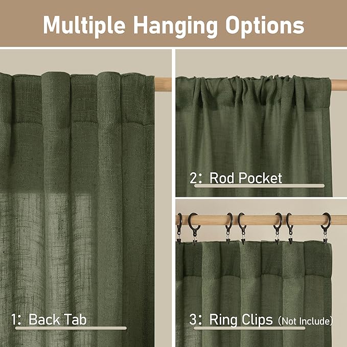 LAMIT Semi Sheer Window Linen Curtains 54 Inch Length, Light Filtering Panels - Image 2