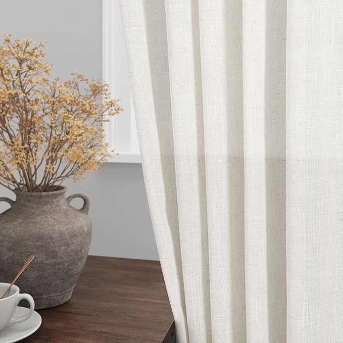 38 inches Wide Back Tab Linen Curtains 96 inches Long 2 Panels Set - Image 2