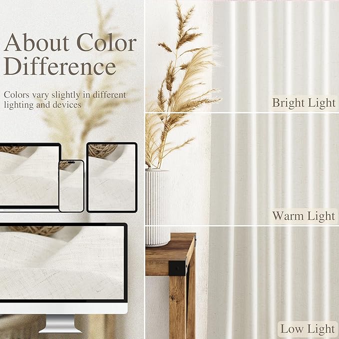 38 inches Wide Back Tab Linen Curtains 96 inches Long 2 Panels Set - Image 4
