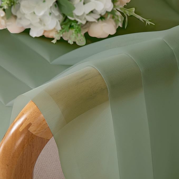 Aiyufeng Sage Green Sheer Curtains 96 Inch Length 2 PCS, Rod Pocket Voile Drapes - Image 2