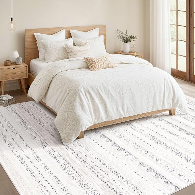 Nakagishi 7x10 Area Rug Living Room: Washable Boho Large Neutral Soft Farmhouse - Image 5