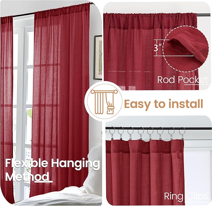 BGment Burgundy Curtains Semi Sheer 48 Inch Length - Image 6