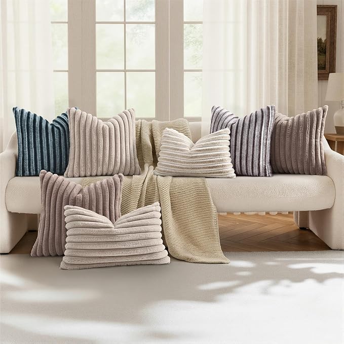 decorUhome Cozy Faux Fur Throw Pillow Covers 22x22 Set of 2 Decorative Soft - Image 5