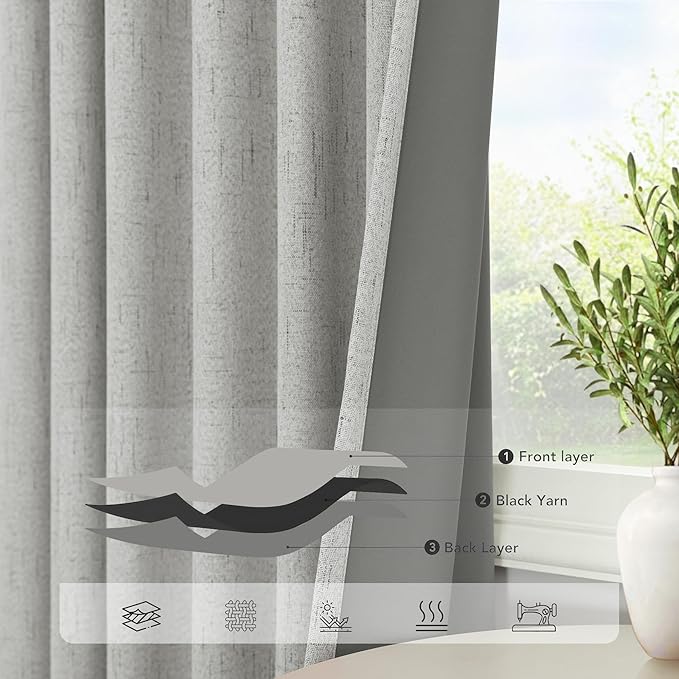 102 Inch Long Curtains Blackout Linen Cotton Textured Black Out Curtains Energy - Image 5