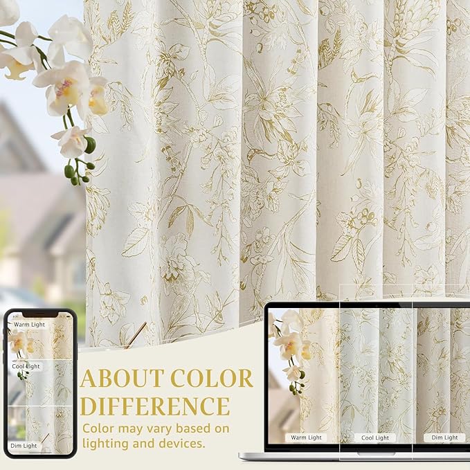 jinchan Floral Curtains 90 Inch Length Mustard Yellow Flower Linen Farmhouse - Image 6