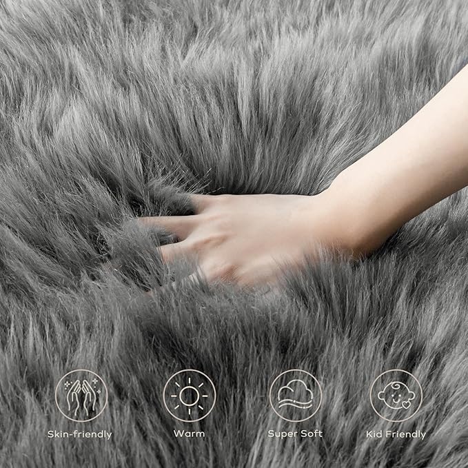 Ashler Faux Fur Rug, Fluffy Shaggy Area Rug Ultra Soft 2.3 x 3.3 Feet Sheepskin - Image 7