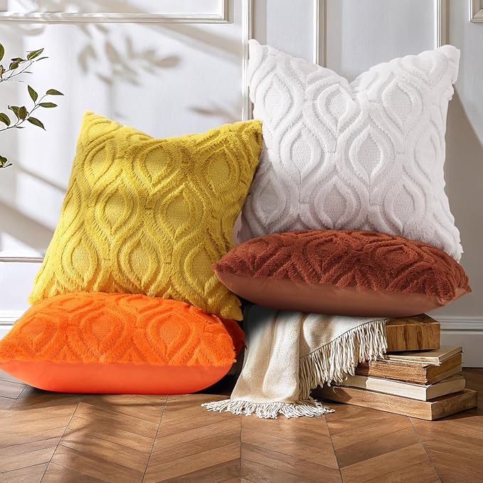 decorUhome Summer Throw Pillow Covers 12x20 Inch Set of 2, Soft Plush Faux Wool - Image 2