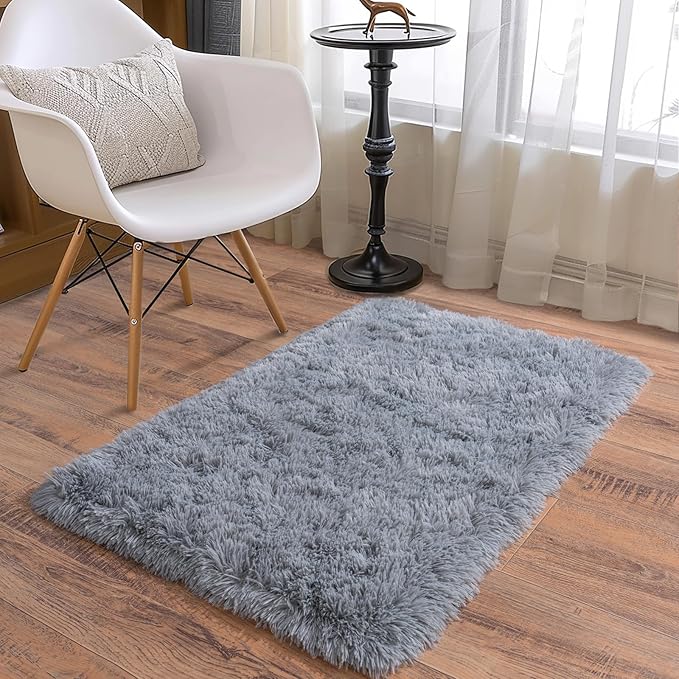 Soft Runner Rugs for Bedroom Hallways, 2 Packs 2x3 Grey Fluffy Shag Throw Area - Image 2