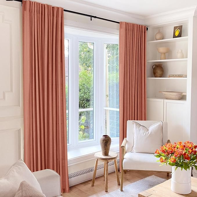 108 inch Linen Terracotta Curtains 2 Panels - Image 7