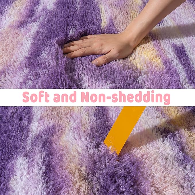 Soft Runner Rugs for Bedroom Hallways, 2x4 Abstract Purple Fluffy Shag Throw - Image 6