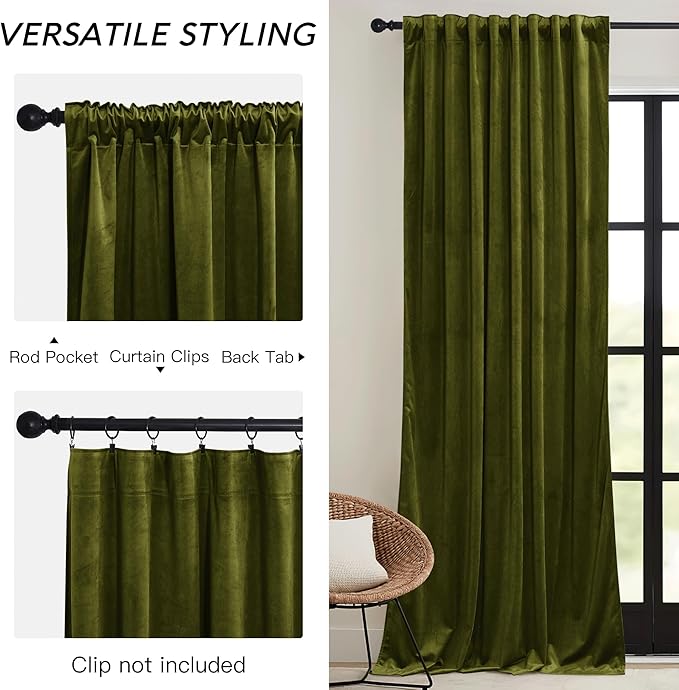 RYB HOME Green Velvet Curtains 72 inches - Image 3