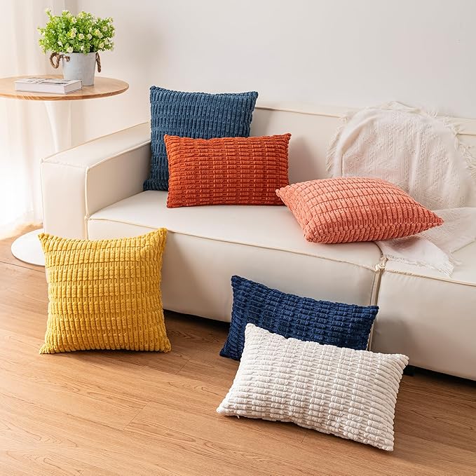 Pack of 2 Corduroy Decorative Throw Pillow Covers 12x20 InchSoft Boho Striped - Image 6