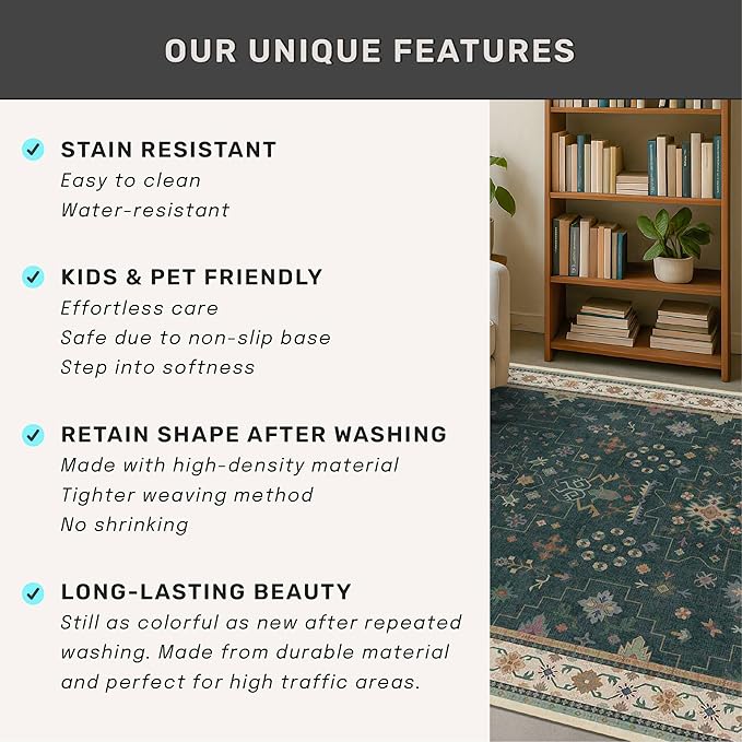 Hazo Haus Dark Green Vintage 7x10 Washable Rugs - Image 7