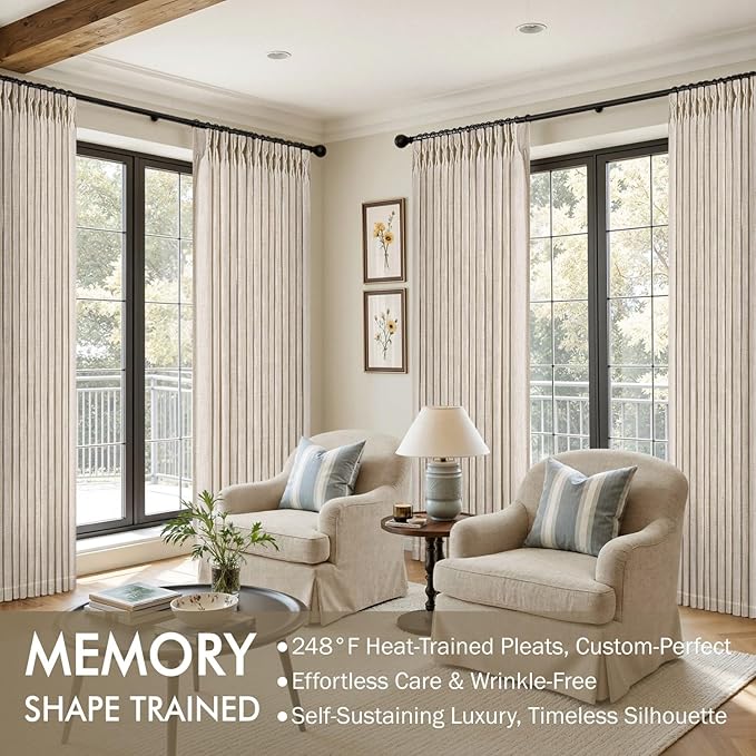 MIULEE Pinch Pleated Thick Linen Curtains 108 Inches Long 2 Panels - Image 2