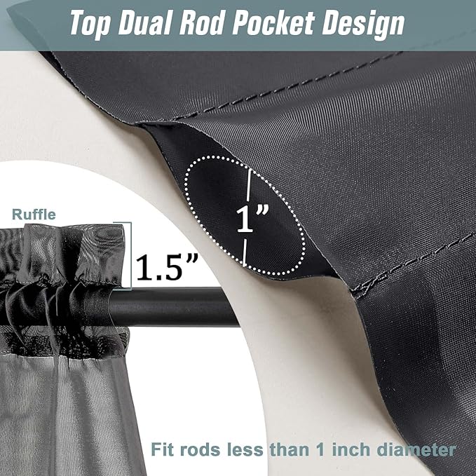 Black Sheer Curtains 216 Inches Long, Extra Long Elegant Light Filtering Voile - Image 3