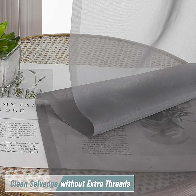 Grey Window Sheer Curtains 45 Inches Length, Voile Short Curtains - Image 2