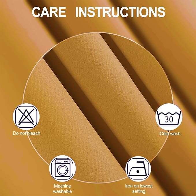 LEMOMO Blackout Curtains 66 x 72 Inch Long Mustard Yellow Curtains Set of 2 - Image 4
