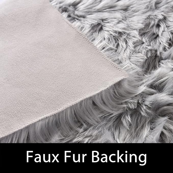 Latepis Grey Faux Sheepskin Fur 2x6 Runner Rugs High Pile Soft Plush Fuzzy Rug - Image 4