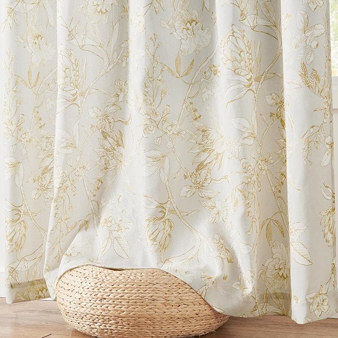 jinchan Floral Curtains 108 Inch Length Mustard Yellow Flower Linen Farmhouse - Image 8