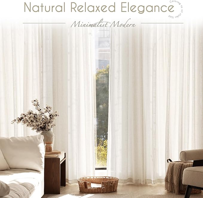 Cream Natural Linen Curtains 80 inch Length 2 Panels Set Neutral Rustic - Image 6
