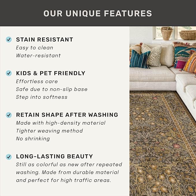 3x10 Long Runner Rugs for Hallway Non Slip, Geometric Floral Design Washable - Image 5