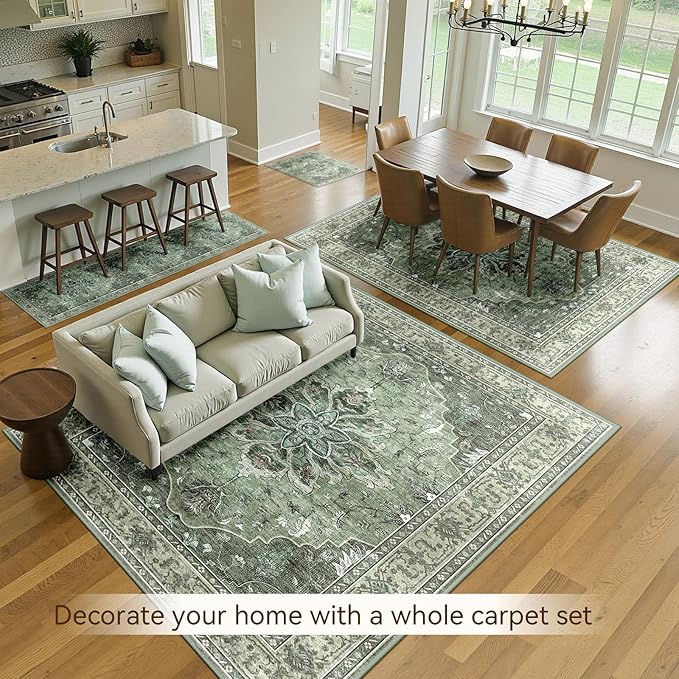 Area Rugs 4'x6' Washable Non-Slip, Floral Vintage Distress Print Pattern - Image 4