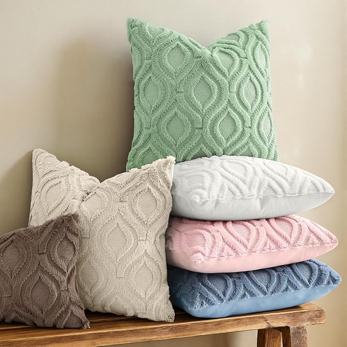 decorUhome Throw Pillow Covers 22x22 Inch Set of 2, Soft Plush Faux Wool Sage - Image 2
