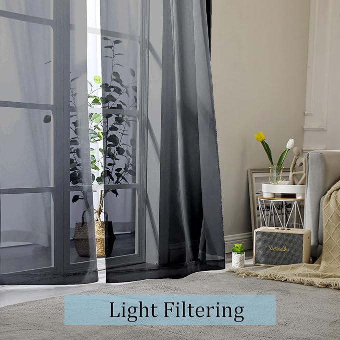 OWENIE Sheer Black Curtains 84 Inch Length 2 Panels Set - Image 3