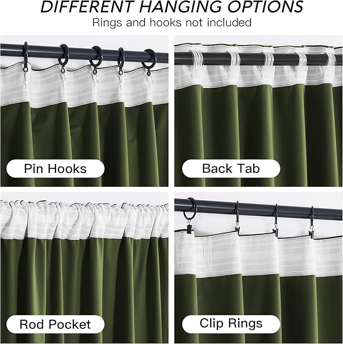 RYB HOME Olive Green Velvet Curtains - Image 3
