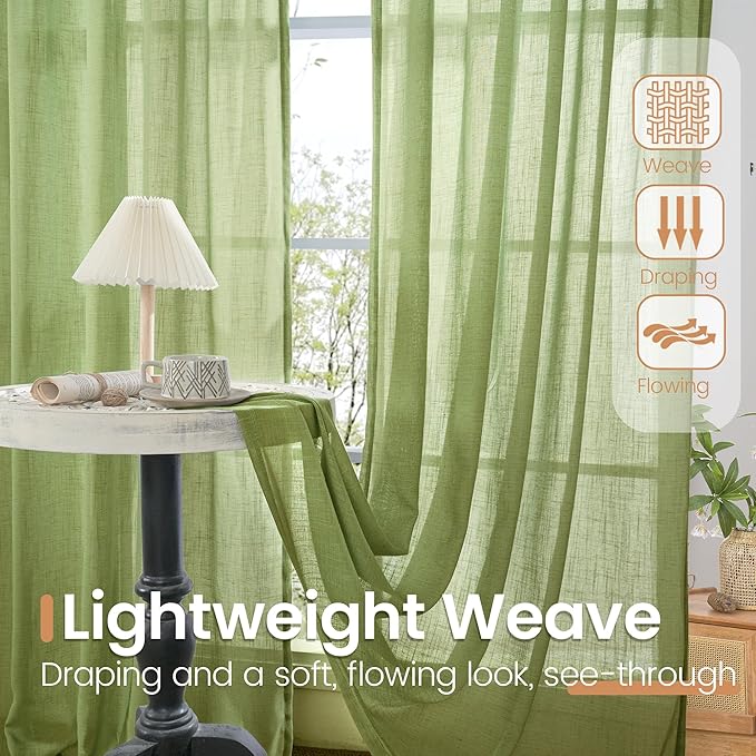 BGment 45 Inch Length Green Linen Curtains - Image 4