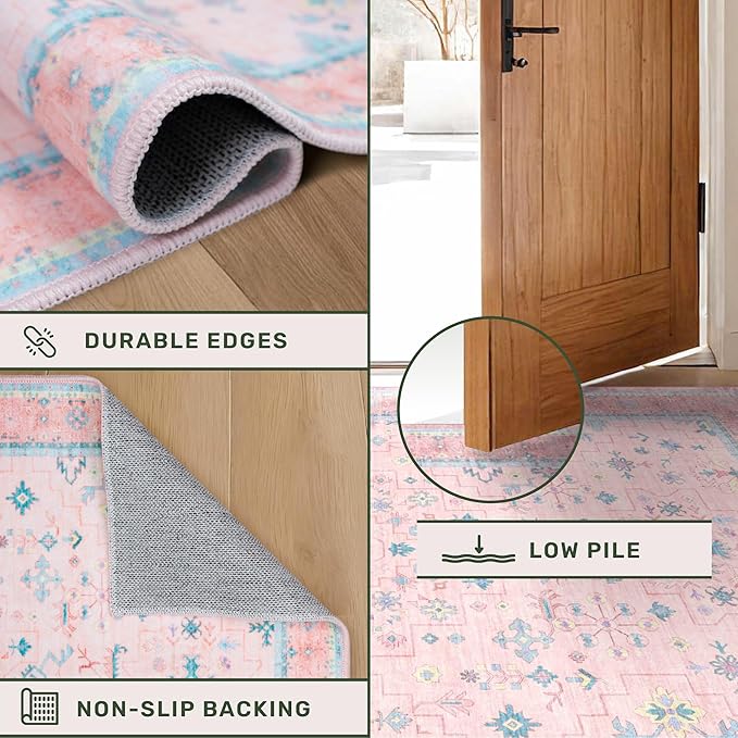 Washable 3x5 Pink Rugs for Girls Bedroom Beside Bed, Nursery Rug, Soft Faux - Image 5