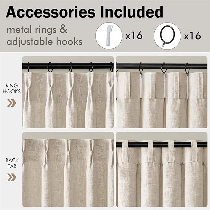 MIULEE Pinch Pleated Thick Linen Curtains 108 Inches Long 2 Panels - Image 8