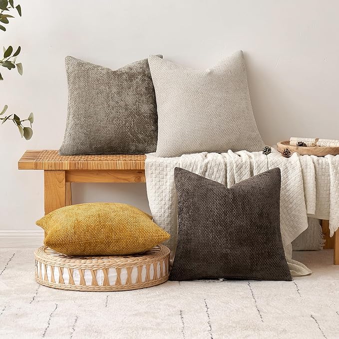 MIULEE Pack of 2 Couch Throw Pillow Covers 16x16 Inch Neutral Gold Modern Boho - Image 4