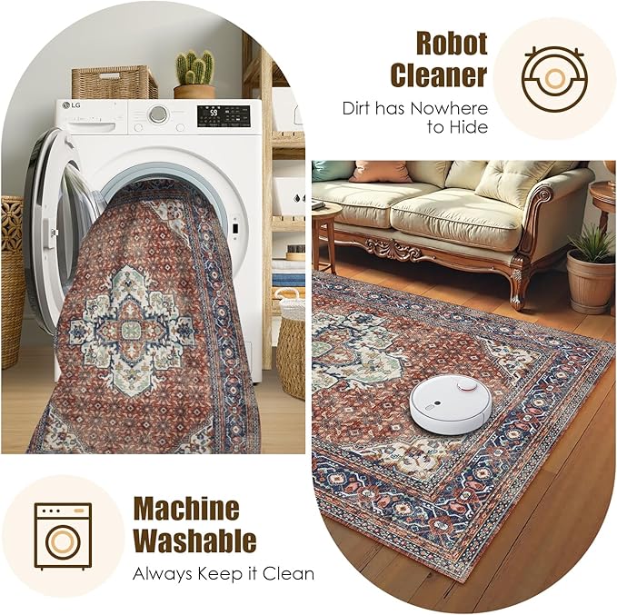 Washable Area Rug 8' x 10' Vintage Traditional Persian Mat - Image 7