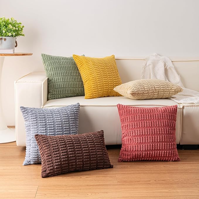 Corduroy Decorative Throw Pillow Covers 14x36 Inch Soft Striped Pillow Covers - Image 7