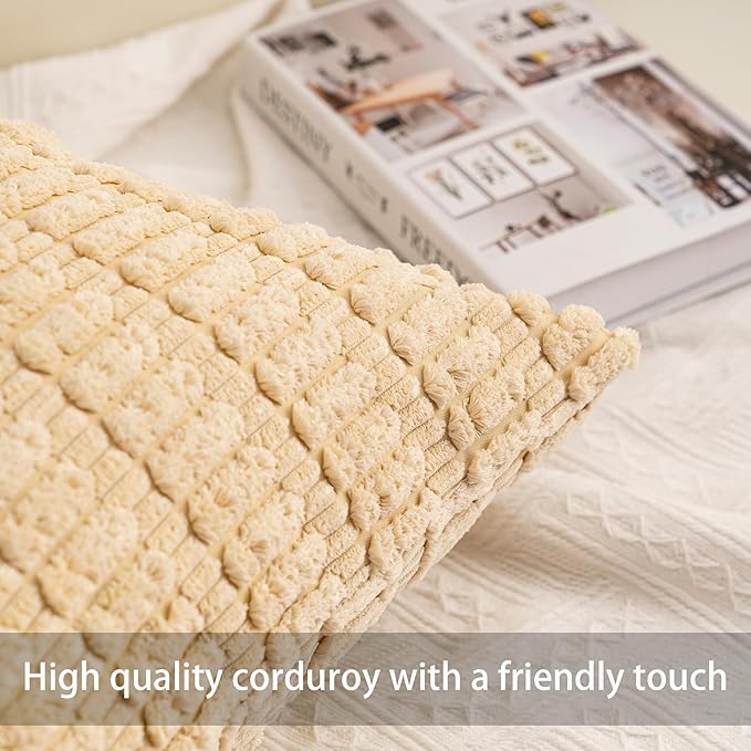 Pack of 2 Corduroy Decorative Throw Pillow Covers 22x22 Inch Soft Striped - Image 2