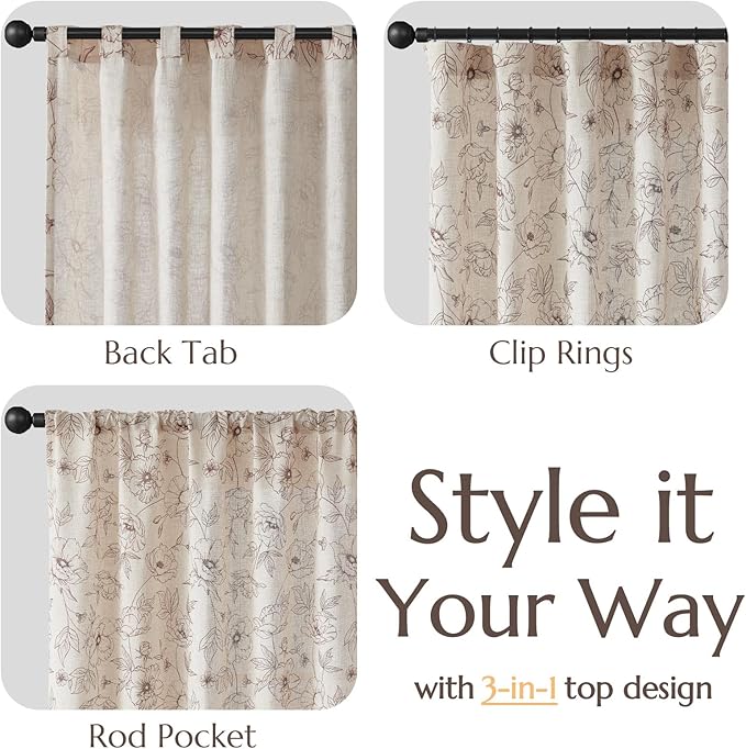 jinchan Floral Linen Curtains for Living Room 84 Inch Length Brown Flower - Image 4