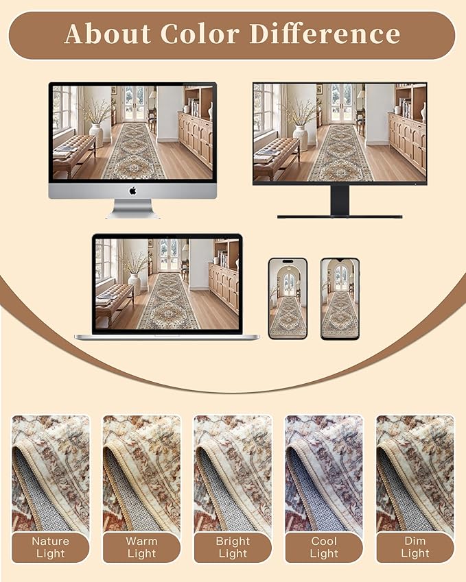 Madane Area Rug 4x6 Washable Rugs: Vintage Living Room Rug Soft Low Pile Non - Image 9