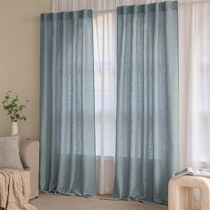 MIULEE Dusty Blue Linen Curtains 72 Inch Length 2 Panels - Image 7