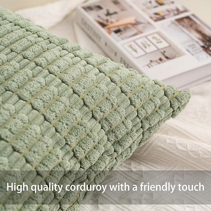 Pack of 2 Corduroy Decorative Throw Pillow Covers 12x24 Inch Soft Striped - Image 2
