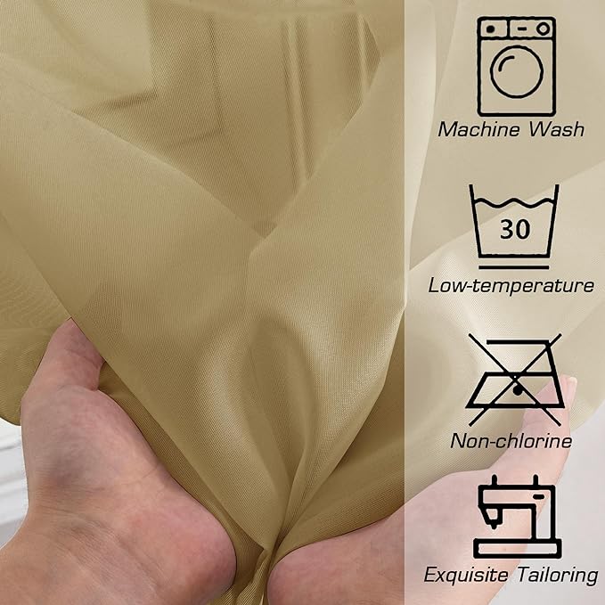 OWENIE Gold Sheer Curtains 84 Inch Length 2 Panels Set, Light Filtering Voile - Image 5