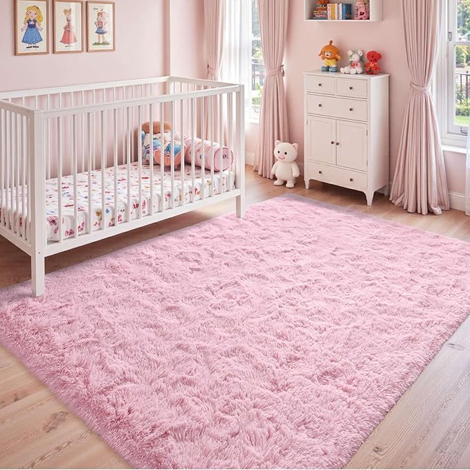 5x7 Ft Pink Rugs for Bedroom Girls, Shag Fluffy Area Rug for Living Room - Image 3