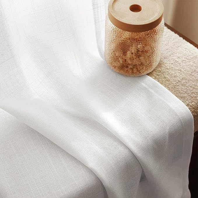 White Linen Curtains 72 inch Long 2 Panel Set - Image 3
