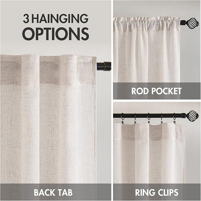 MIULEE White Linen Curtains 54 Inch Length 2 Panels - Image 3