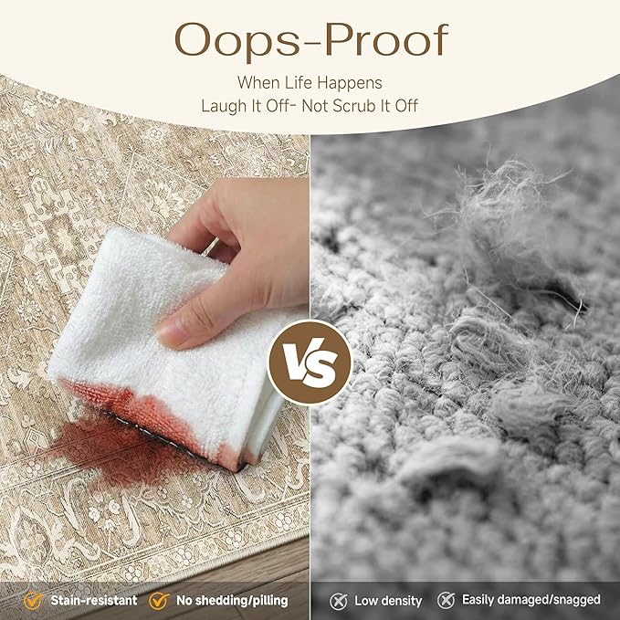 2x8 Washable Runner Rug for Hallway Kitchen Vintage Beige Non Slip Low Pile - Image 7