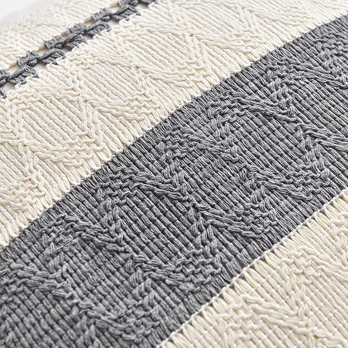 Fancy Homi Set of 1 Neutral Grey Farmhouse Decorative Throw Pillow Covers 16x16 - Image 4