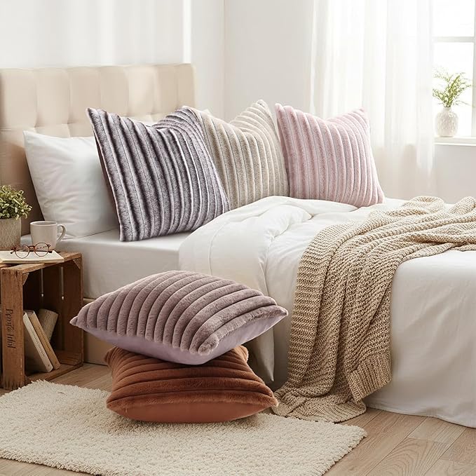 decorUhome Summer Cozy Faux Fur Throw Pillow Covers 16x16 Set of 2 Decorative - Image 6