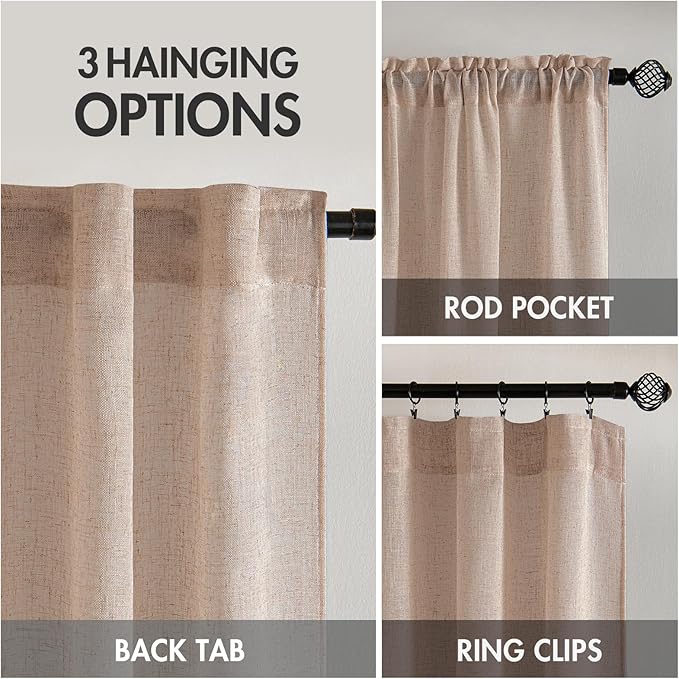 MIULEE Natural Beige Linen Curtains 63 Inch Length 2 Panels - Image 3